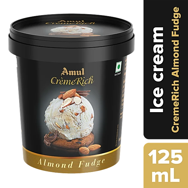 Amul IC CrEme Rich Cup | AL (Almond) Fudge (125ml, 8 Units / Box)