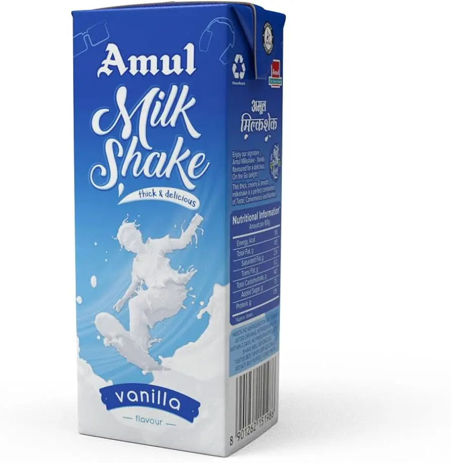 Amul Milk Shake | Vanilla Tetra Pack (180ml, 30Units / Box)