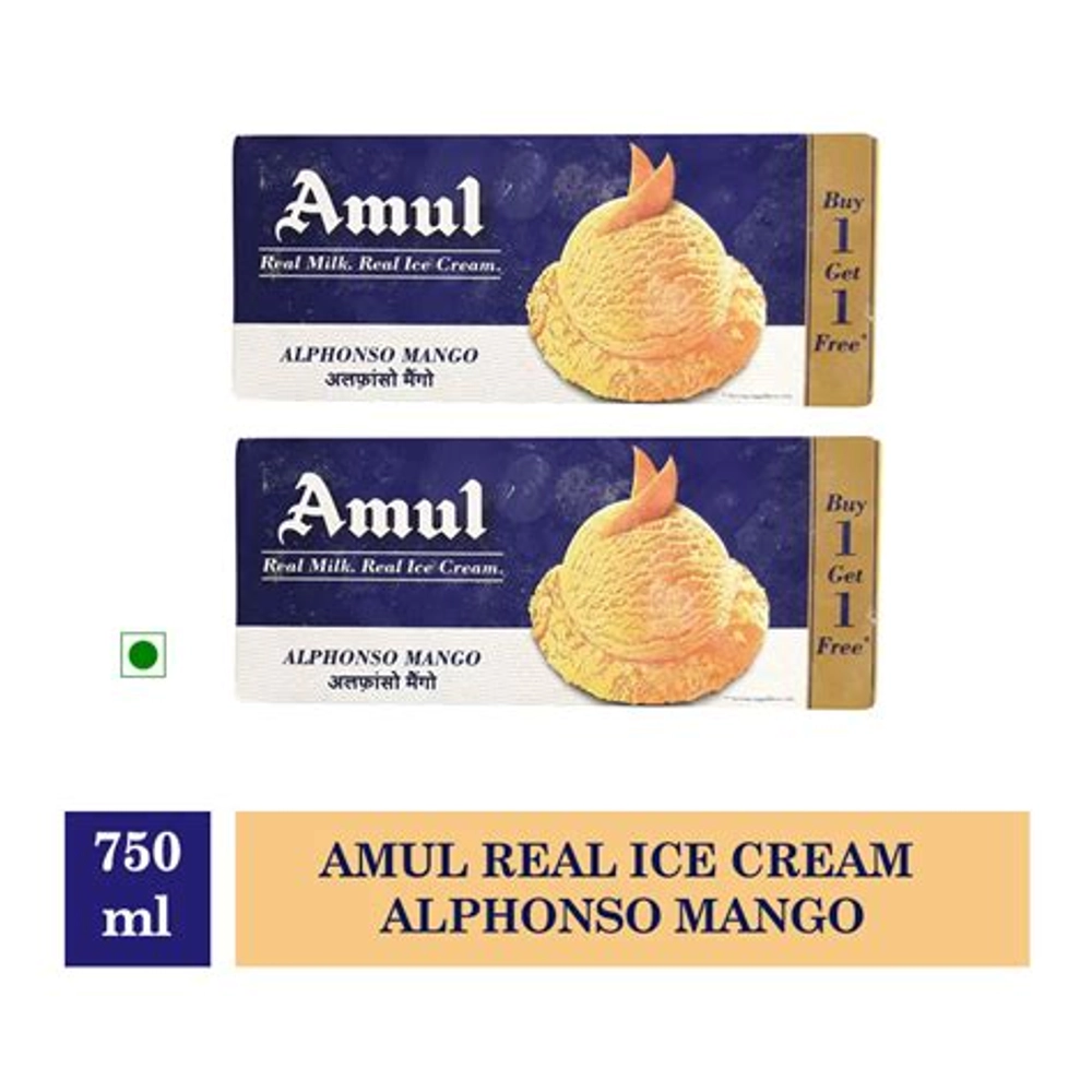 Amul Ice Cream | Alphonso Mango (750ml, 2[1 +1] Units / Set)